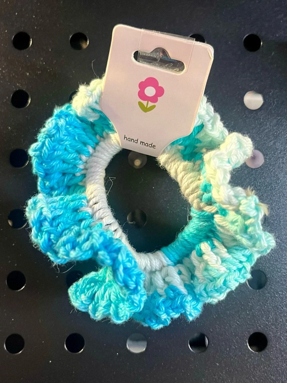 Handmade Crochet Scrunchie Set of 2 Blue White Ombre Hair Ties NIP